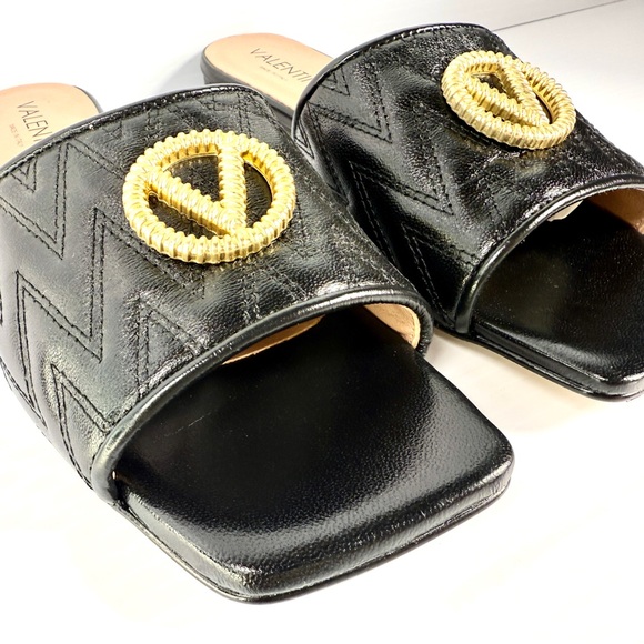 Valentino Aphrodite Black Slides with Gold Logo - Picture 3 of 10